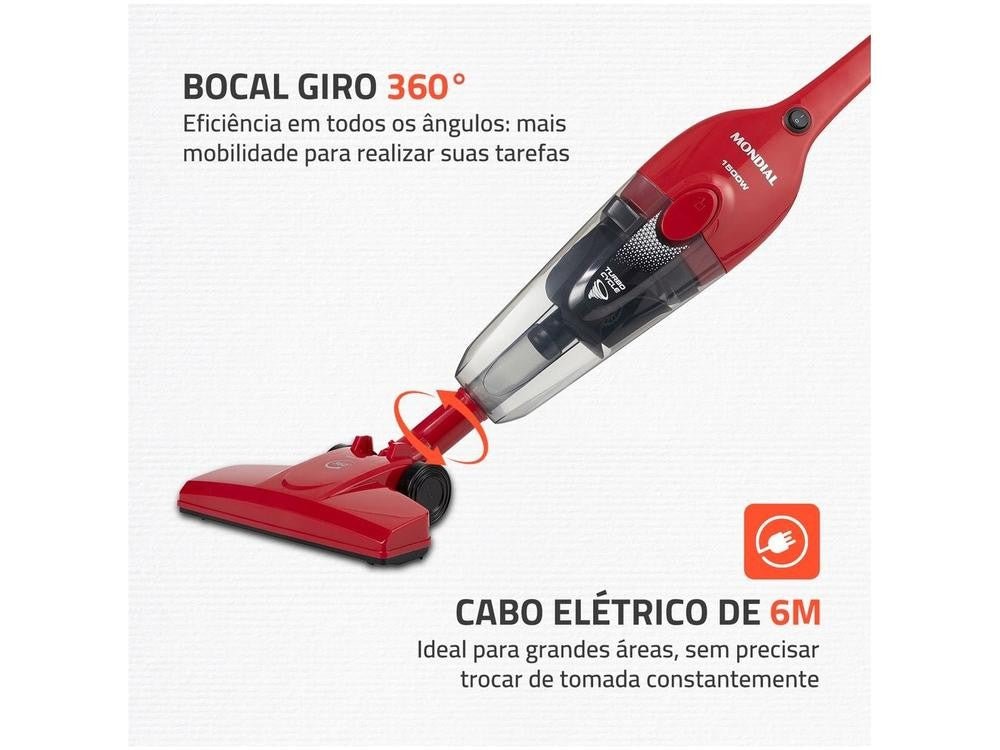 Aspirador de Pó 2 em 1 Mondial 1500W Turbo Cycle AP - 40 - R Vermelho e Preto - 220V. - Shopp Brasil