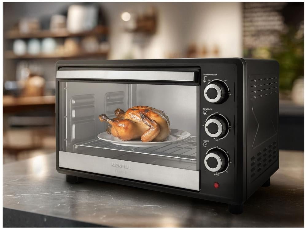 Forno Elétrico de Bancada Mondial Multifuncional 42L Preto e Prata Grand Family - Shopp Brasil