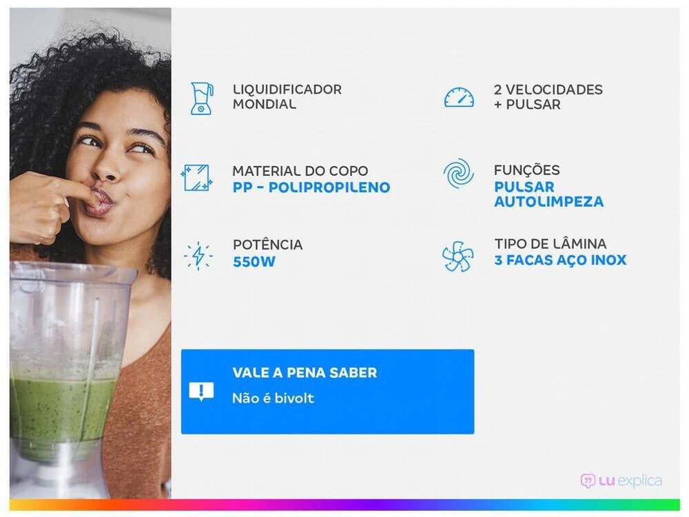 Liquidificador Mondial Easy Power L - 550 - W Preto 2 Velocidades 550W - 220V - Shopp Brasil