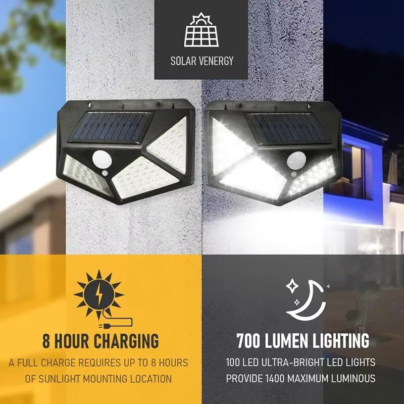 Luzes de Parede Solares LED 100 para Exterior com Sensor de Movimento. - Shopp Brasil