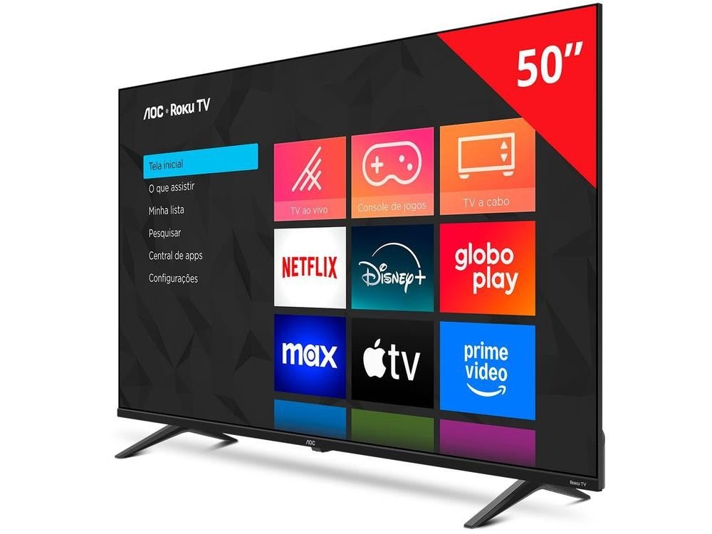 Smart TV 50" AOC 4K DLED 50U7045/78G Roku TV Quad Core 3 HDMI - Shopp Brasil