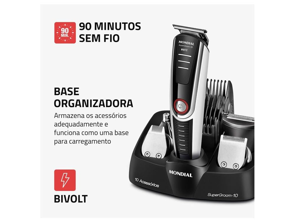 Aparador de Pelos Mondial Super Groom 10 BG - 08 com Acessórios 78605 - 01 - Bivolt - Shopp Brasil