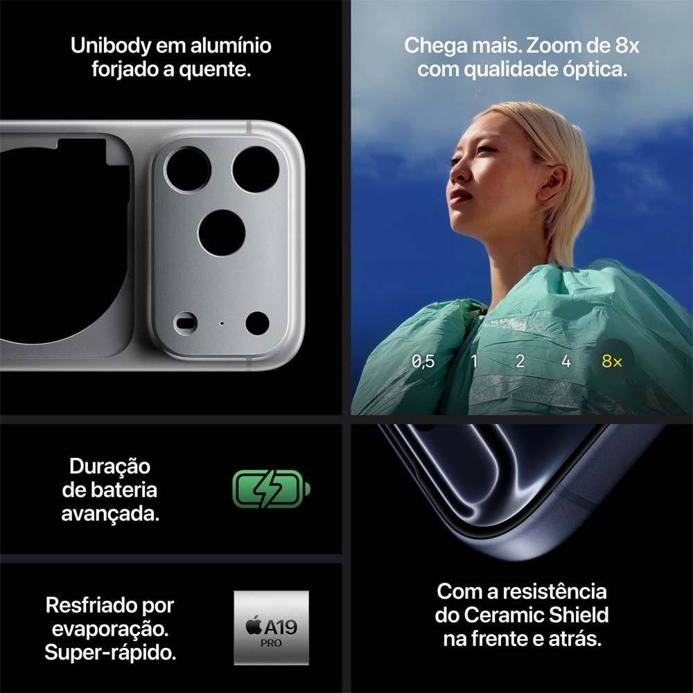 Apple iPhone 17 Pro 512GB Tela Prateada 6,3" 48MP iOS 5G - Shopp Brasil