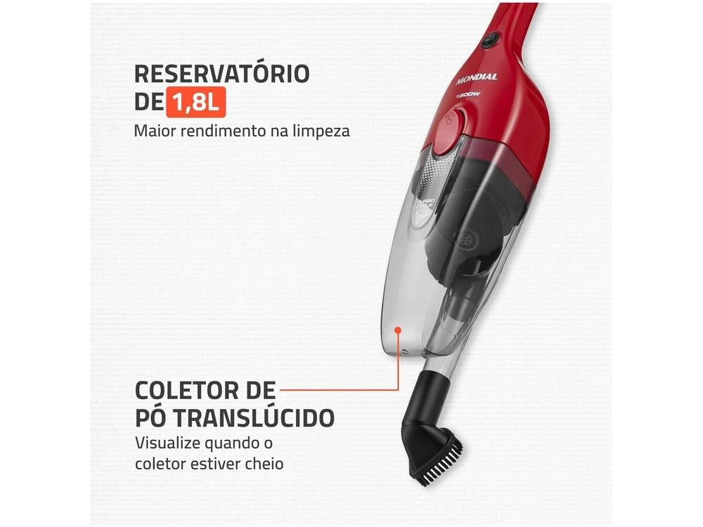 Aspirador de Pó 2 em 1 Mondial 1500W Turbo Cycle AP - 40 - R Vermelho e Preto - 220V. - Shopp Brasil