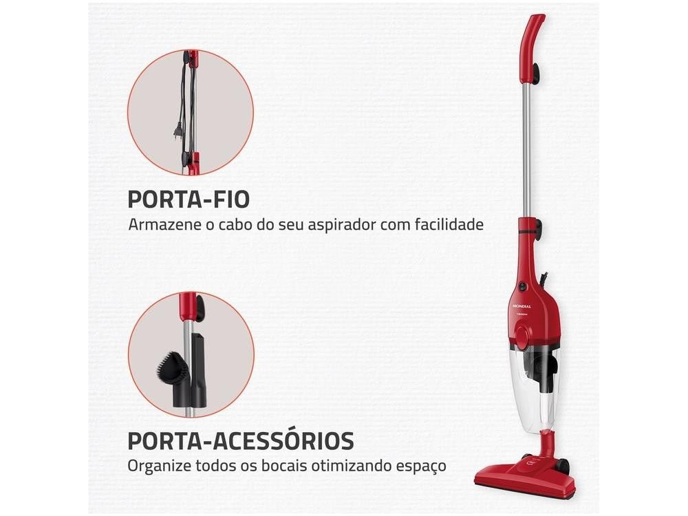 Aspirador de Pó 2 em 1 Mondial 1500W Turbo Cycle AP - 40 - R Vermelho e Preto - 220V. - Shopp Brasil