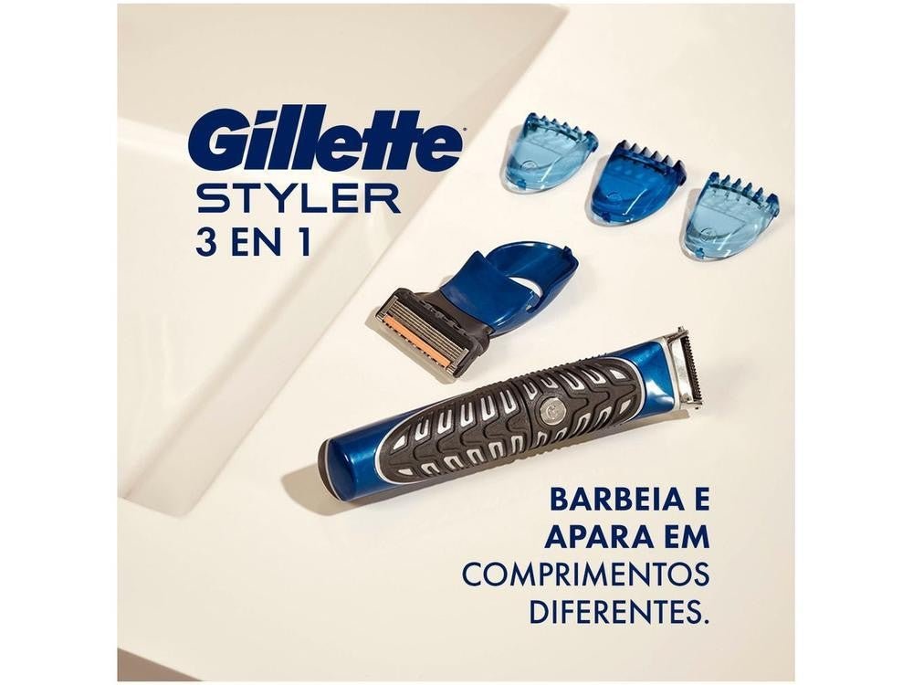 Barbeador Elétrico Gillette Styler Seco e Molhado - Pilha AA - Shopp Brasil