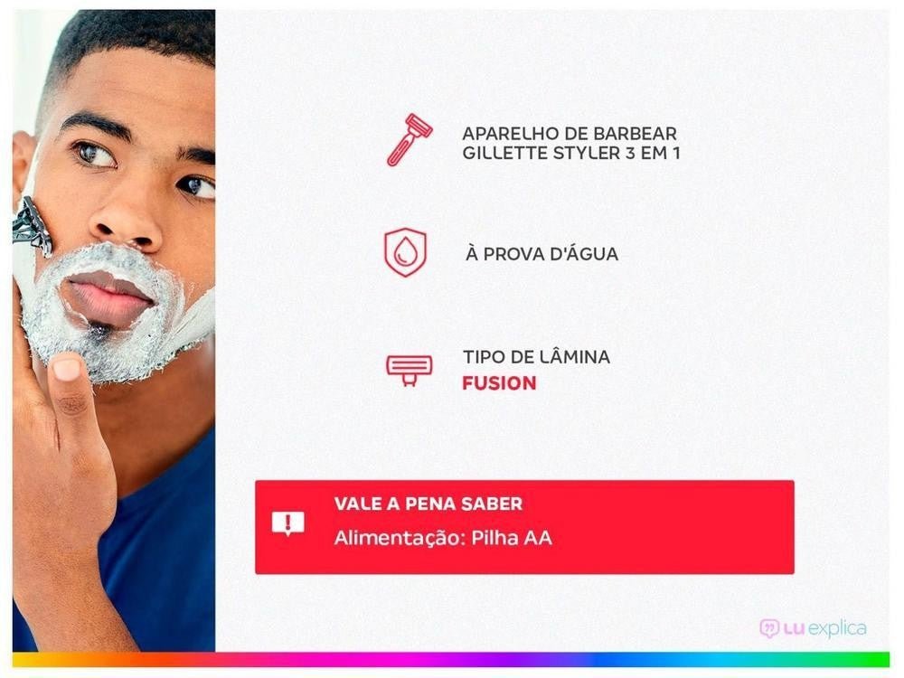 Barbeador Elétrico Gillette Styler Seco e Molhado - Pilha AA - Shopp Brasil