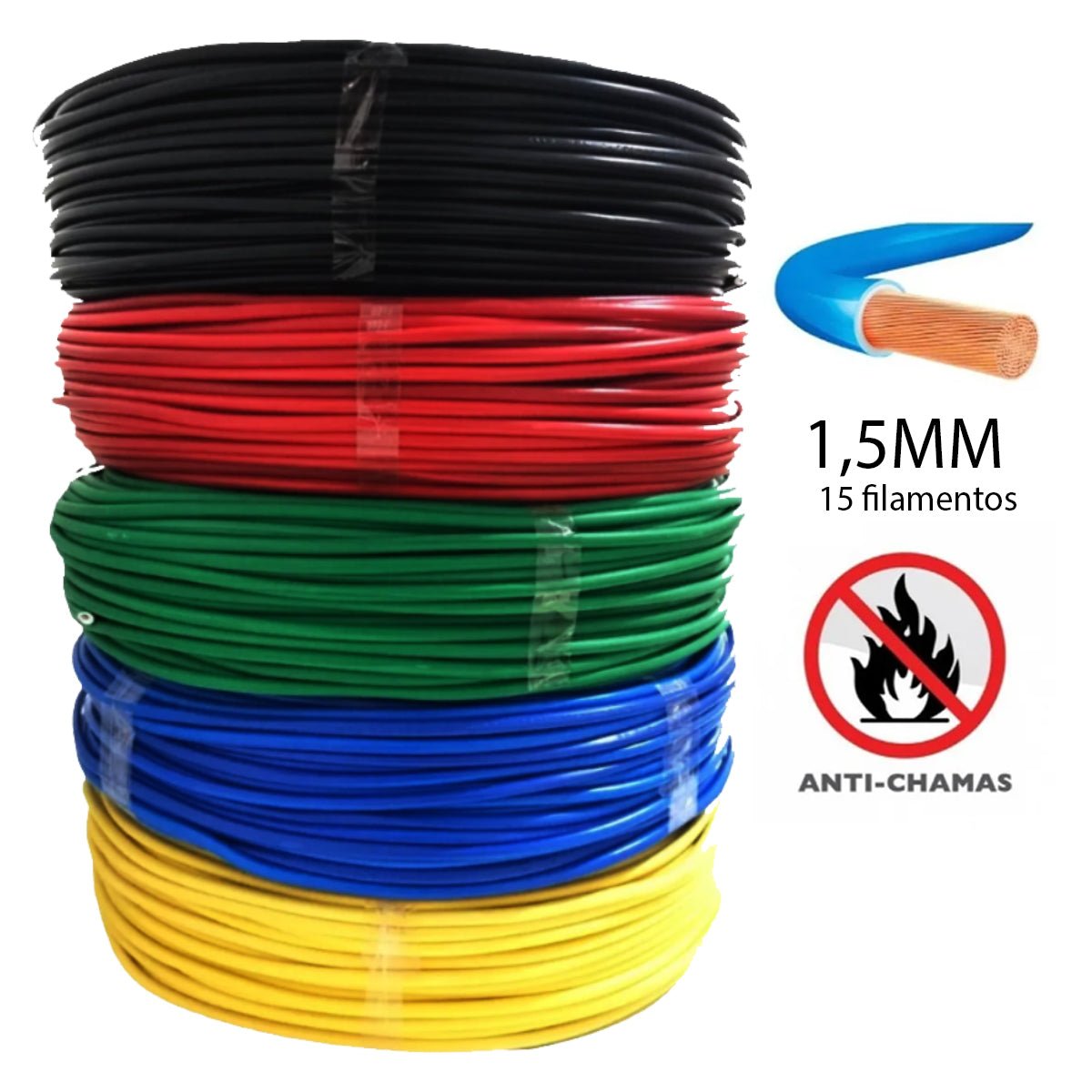 Cabo Elétrico Flexível 1,5mm X 50m Colorido Fio Residencial Fio Elétrico Anti Ch - Shopp Brasil