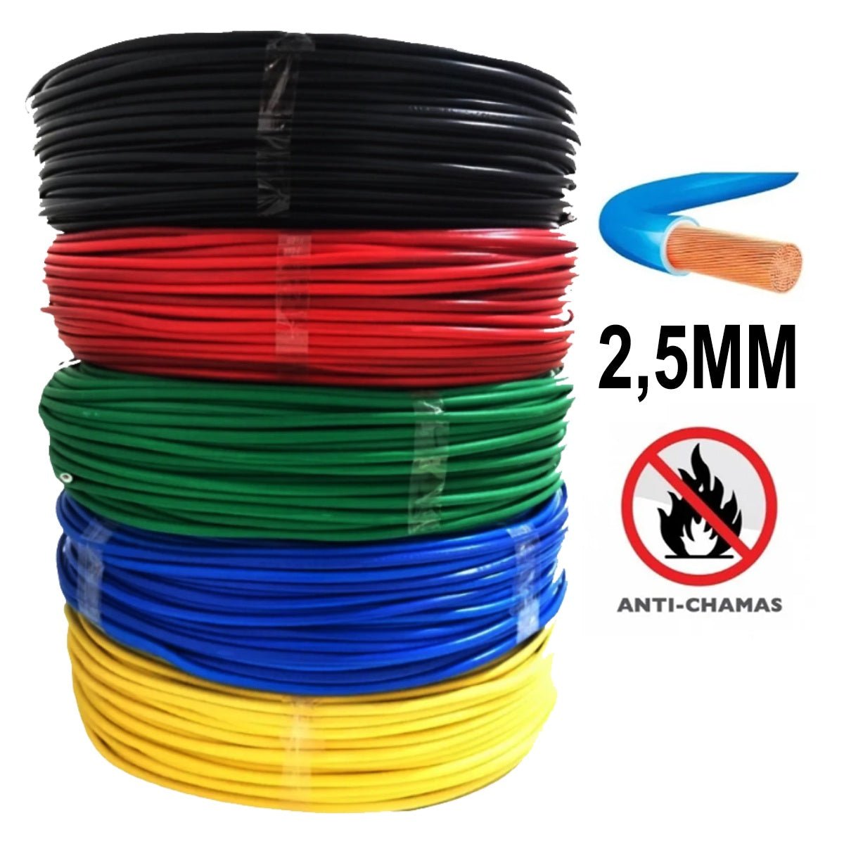 Cabo Elétrico Flexível 2,5mm X 50m Colorido Fio Residencial - Shopp Brasil