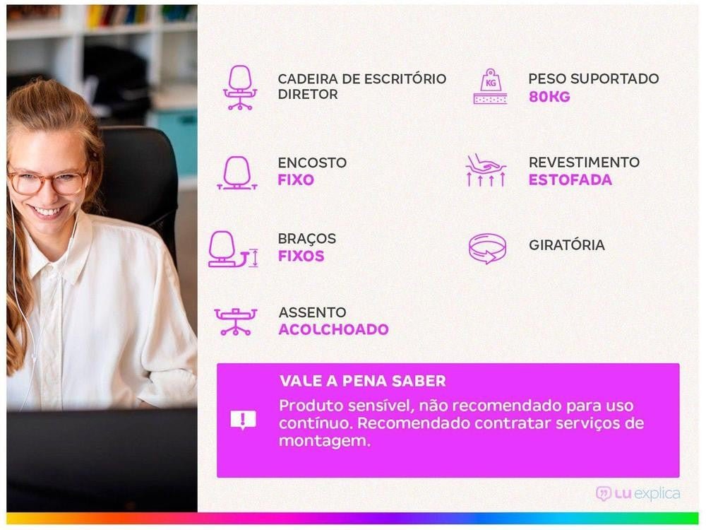 Cadeira de Escritório Diretor Giratória Preta DIR - 002B Otello - Shopp Brasil