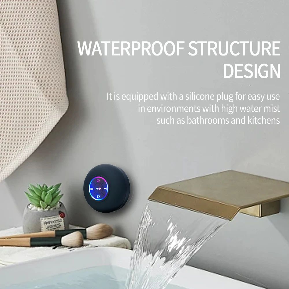 Caixa de Som Bluetooth Sem Fio com Luz LED, IPX4 à Prova d Água com Ventosa. - Shopp Brasil