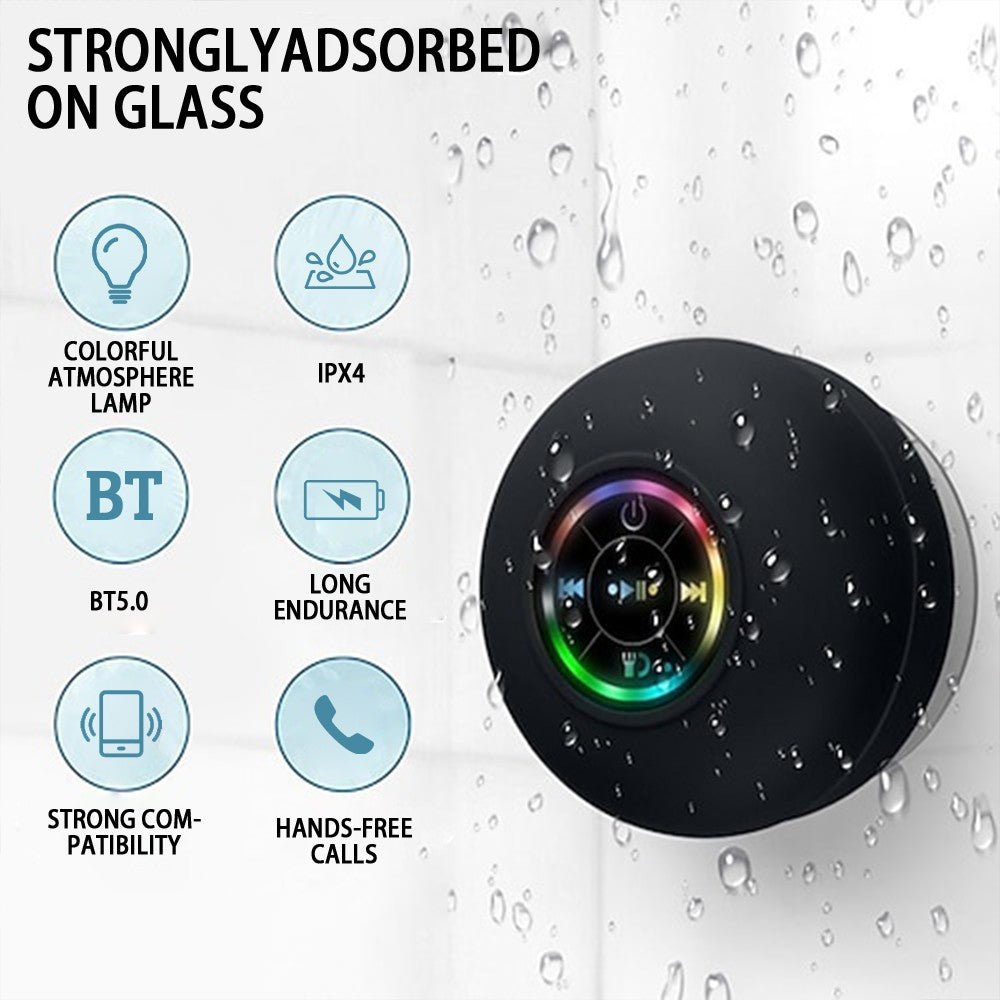Caixa de Som Bluetooth Sem Fio com Luz LED, IPX4 à Prova d Água com Ventosa. - Shopp Brasil