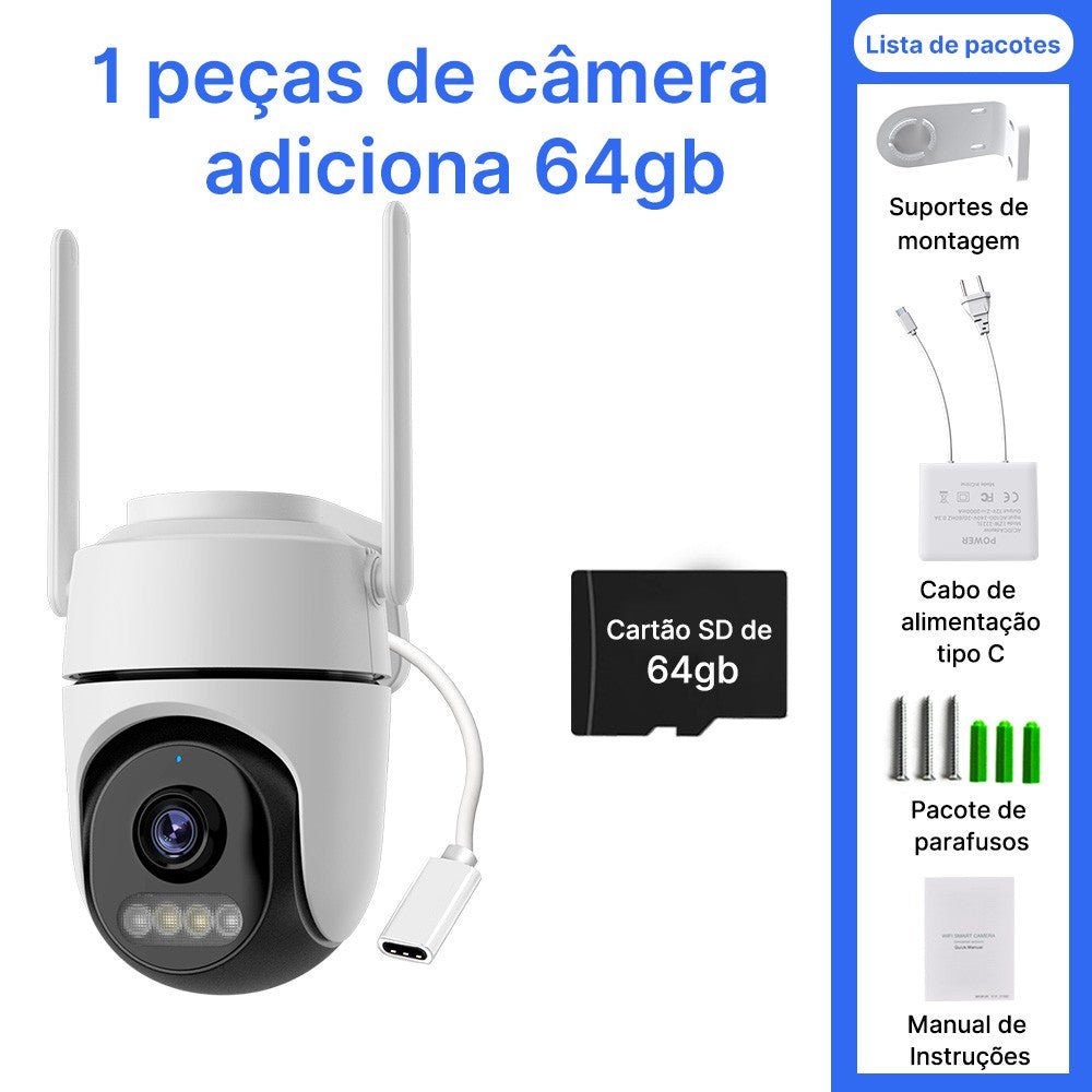 Câmera PTZ WiFi Câmera IP externa Vigilância por vídeo. - Shopp Brasil