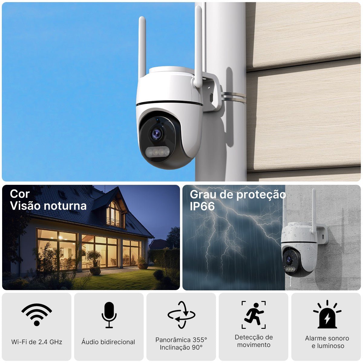 Câmera PTZ WiFi Câmera IP externa Vigilância por vídeo. - Shopp Brasil