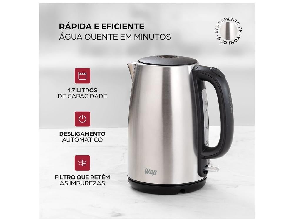 Chaleira Elétrica Wap Prosdócimo WCE1 Preto e Cinza 1,7L FW009524 - 220V - Shopp Brasil