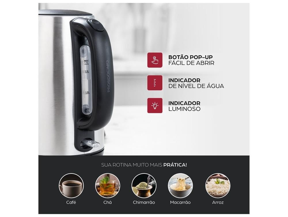 Chaleira Elétrica Wap Prosdócimo WCE1 Preto e Cinza 1,7L FW009524 - 220V - Shopp Brasil