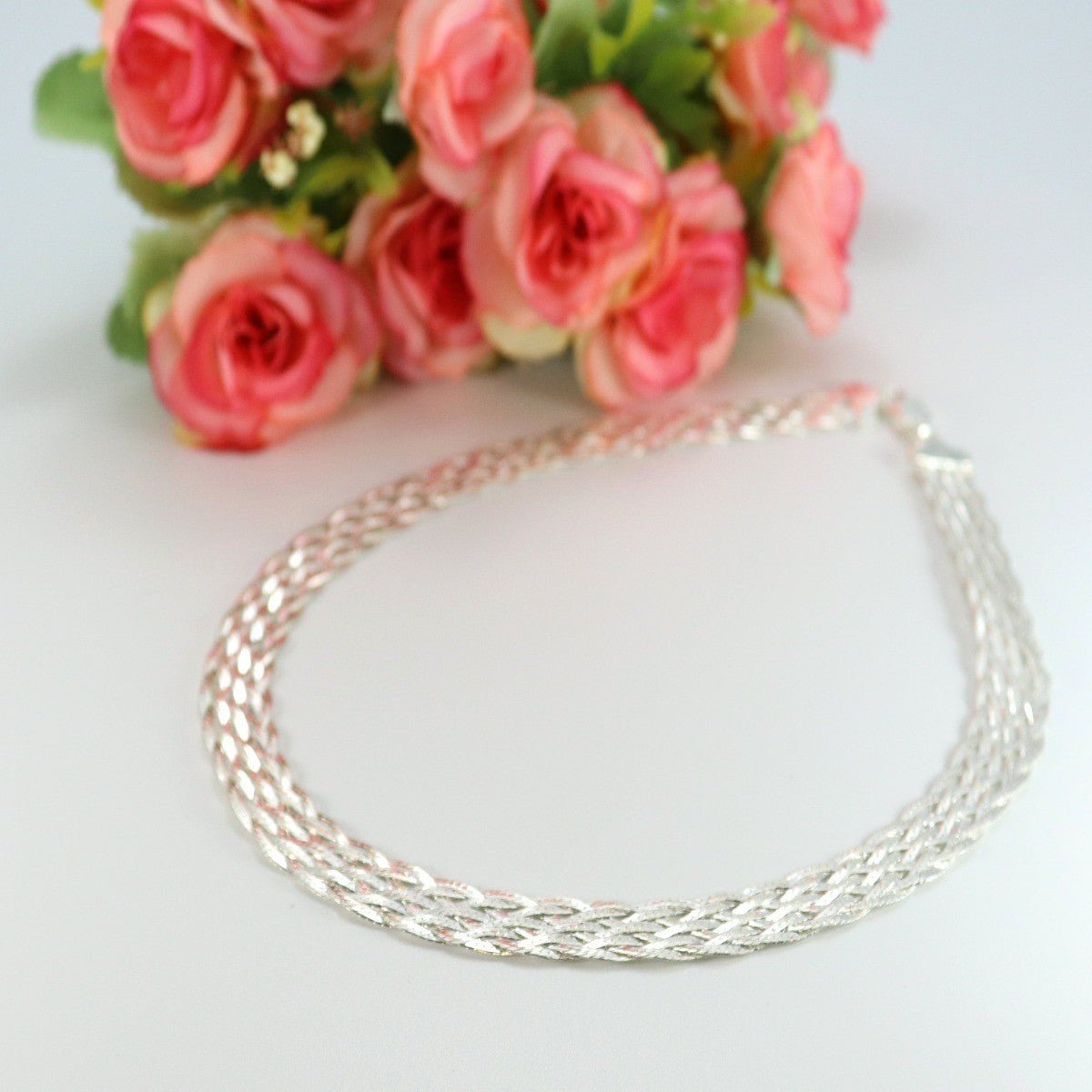Colar Trançado Feminino, Presente para Dia dos Namorados, Prata Legitima. - Shopp Brasil