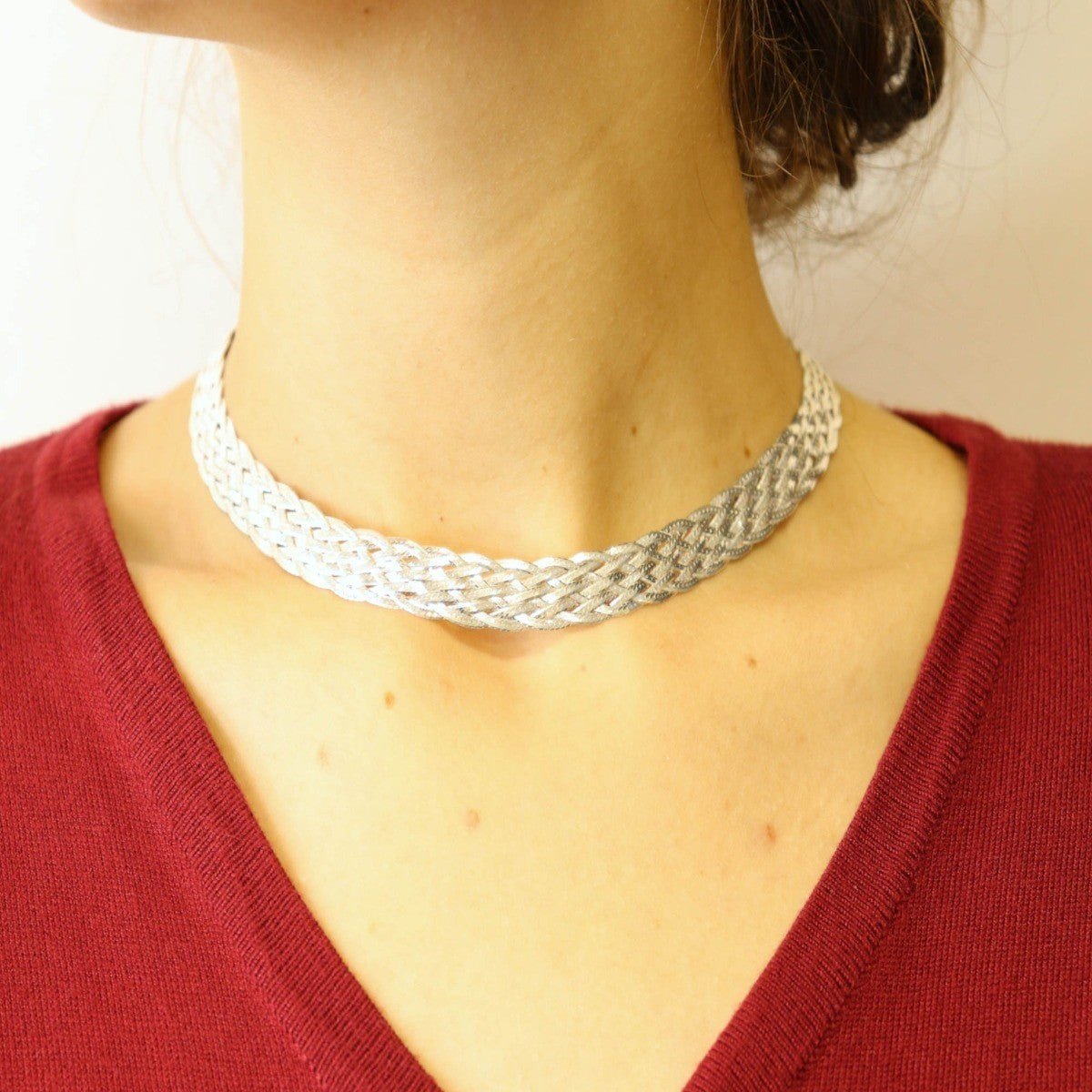 Colar Trançado Feminino, Presente para Dia dos Namorados, Prata Legitima. - Shopp Brasil