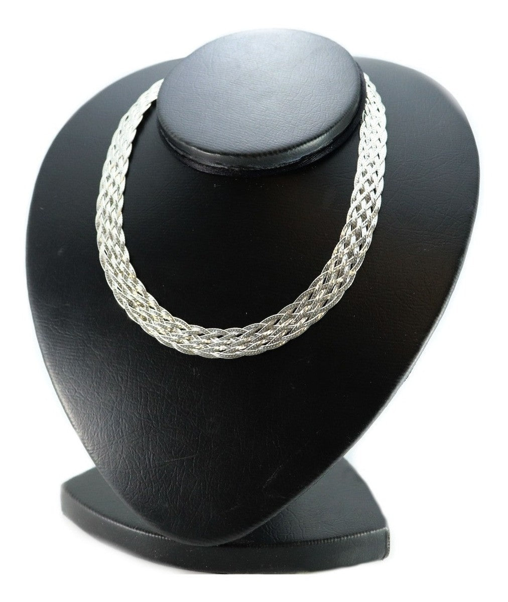 Colar Trançado Feminino, Presente para Dia dos Namorados, Prata Legitima. - Shopp Brasil