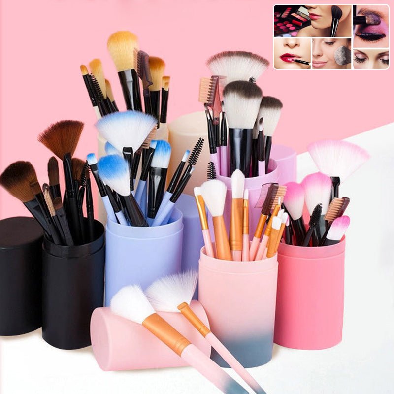 Conjunto de 12 pincéis de maquiagem: blush, sombra, cílios e iluminador. - Shopp Brasil