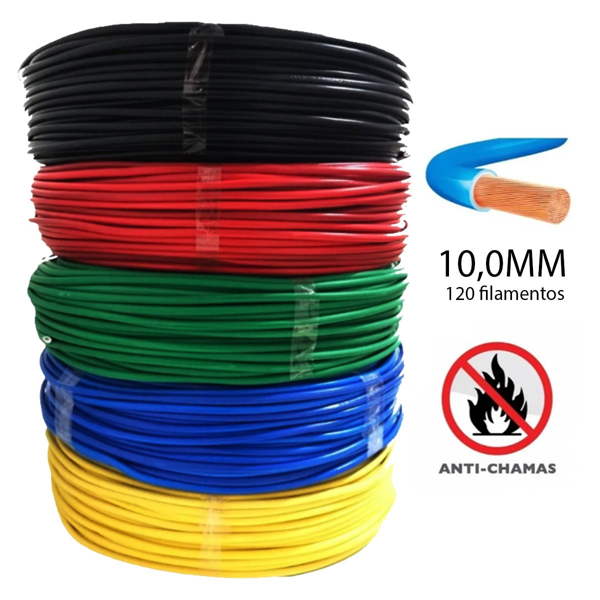 Fio Eletrico Flexivel 10,0mm Com 50 Metros Cabo Elétrico - Shopp Brasil