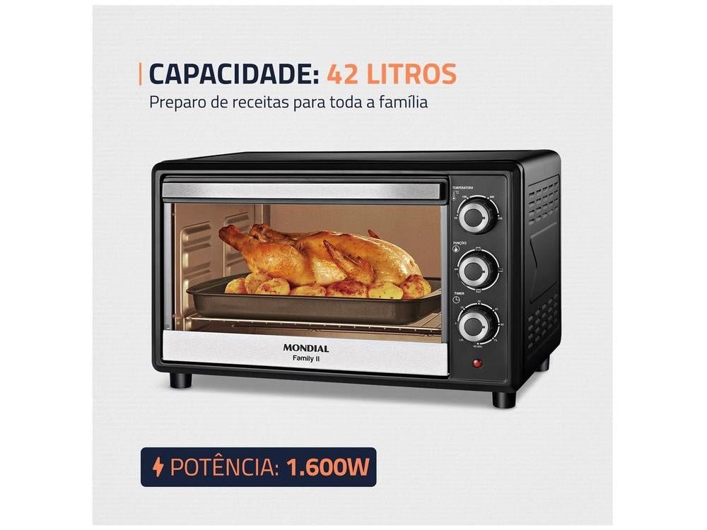 Forno Elétrico de Bancada Mondial Multifuncional 42L Preto e Prata Grand Family - Shopp Brasil