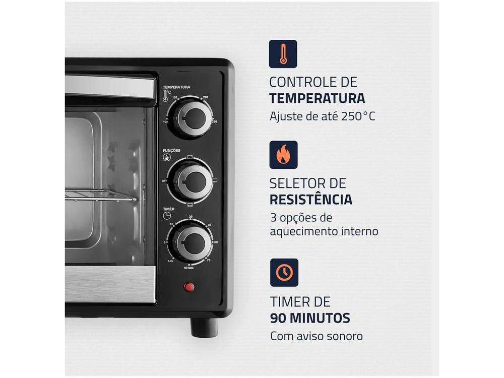 Forno Elétrico de Bancada Mondial Multifuncional 42L Preto e Prata Grand Family - Shopp Brasil