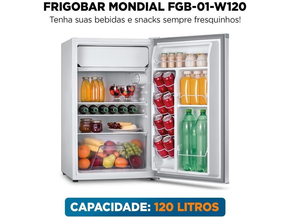 Frigobar Mondial 120L Branco e Cinza com Gaveta FGB - 01 - W120 - 110V - Shopp Brasil