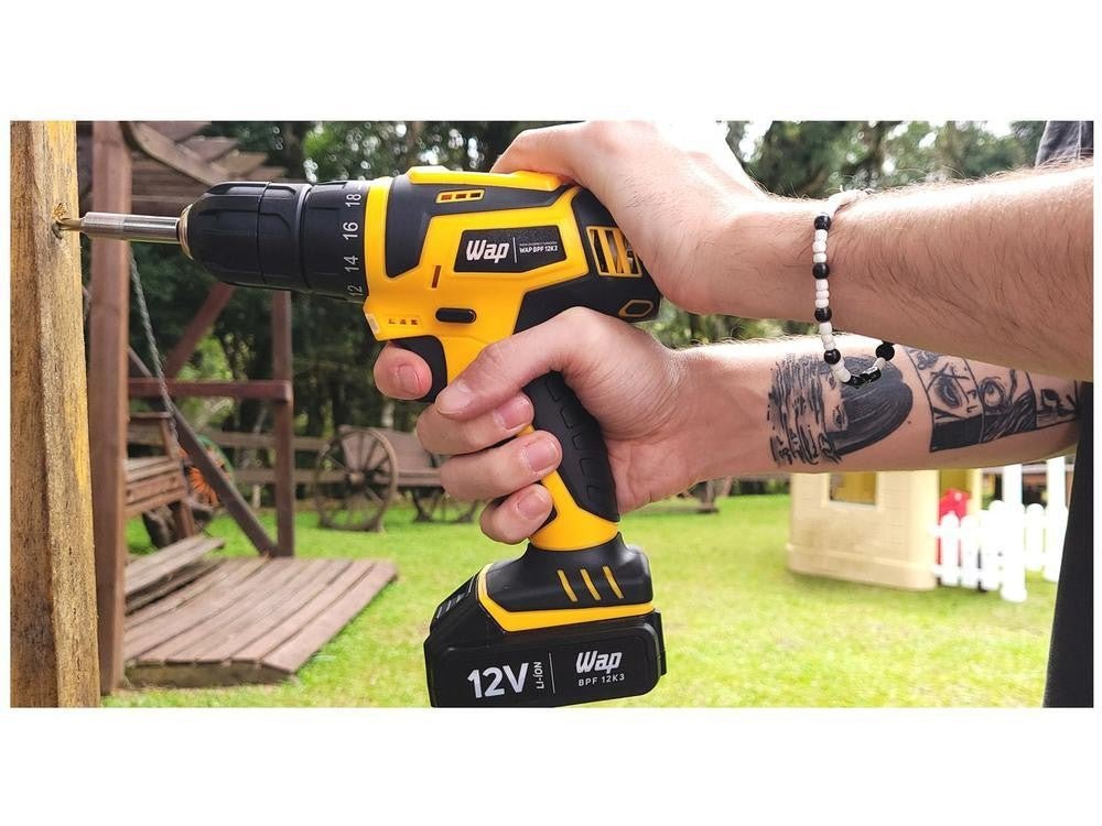 Furadeira e Parafusadeira Wap a Bateria 12V com Maleta 13 Peças BPF 12K3 - Shopp Brasil