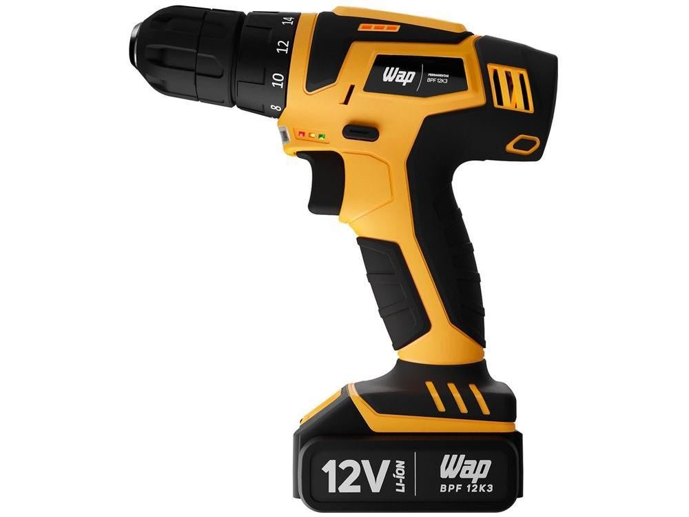 Furadeira e Parafusadeira Wap a Bateria 12V com Maleta 13 Peças BPF 12K3 - Shopp Brasil