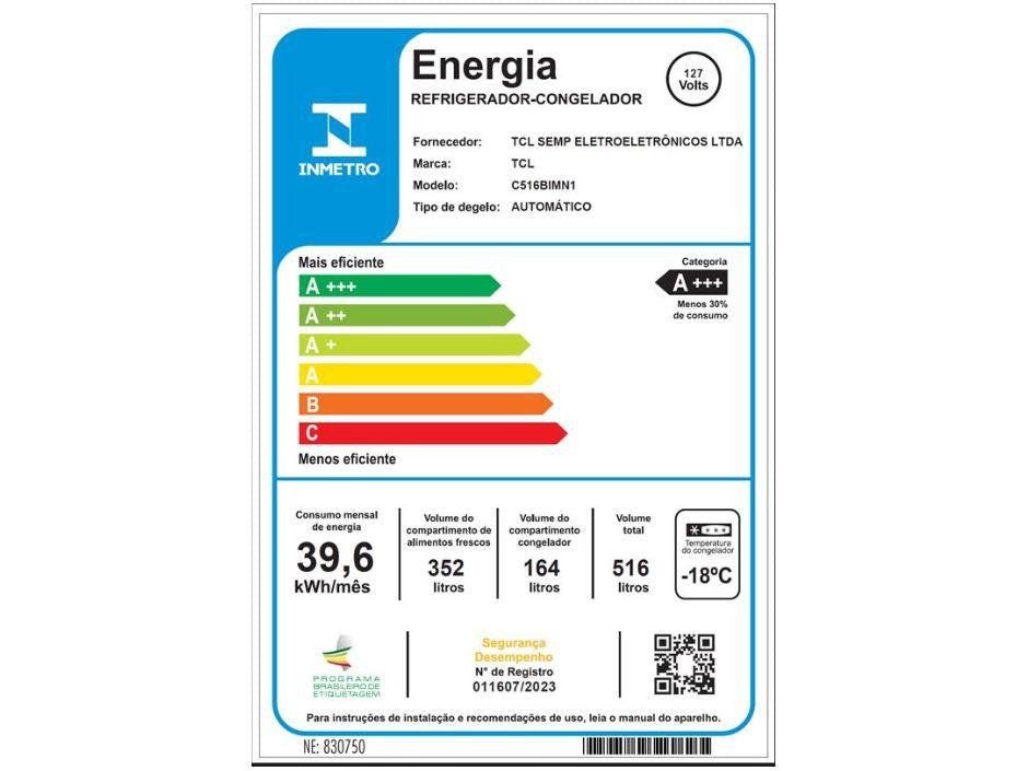 Geladeira/Refrigerador TCL Frost Free Side by Side 516L C516SBIMN1 - 110V - Shopp Brasil