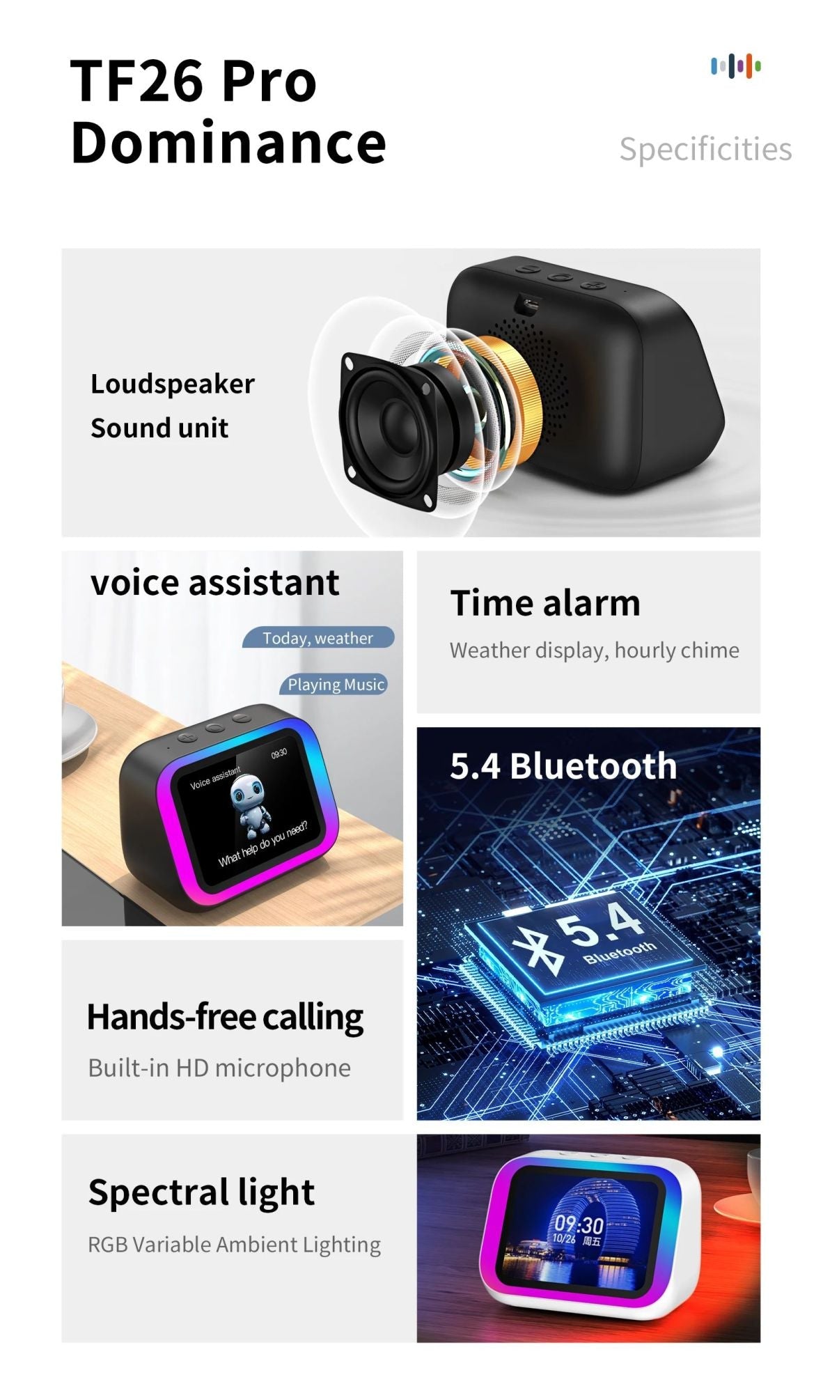 IA inteligente bluetooth 5.4 alto - falante assistente de voz hd touch tela. - Shopp Brasil