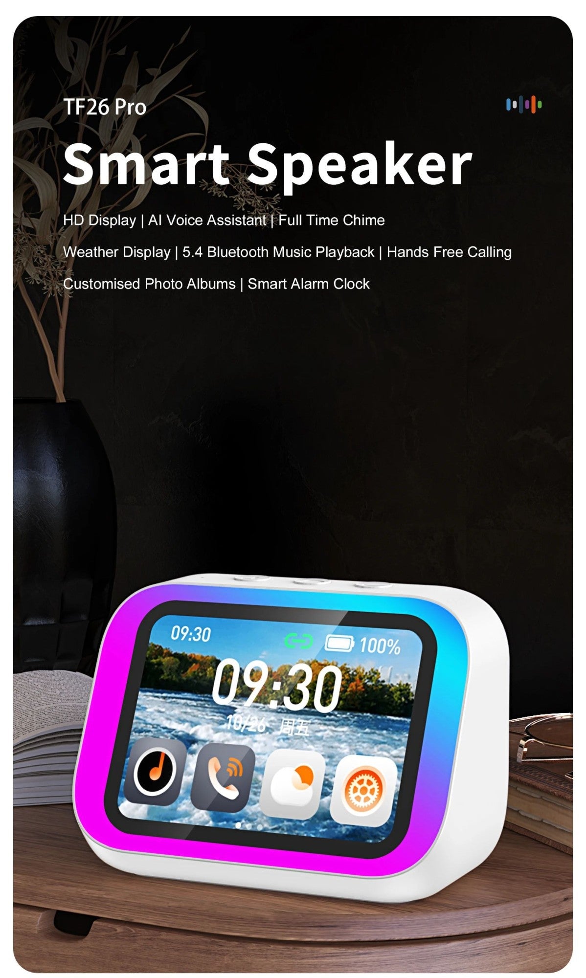 IA inteligente bluetooth 5.4 alto - falante assistente de voz hd touch tela. - Shopp Brasil