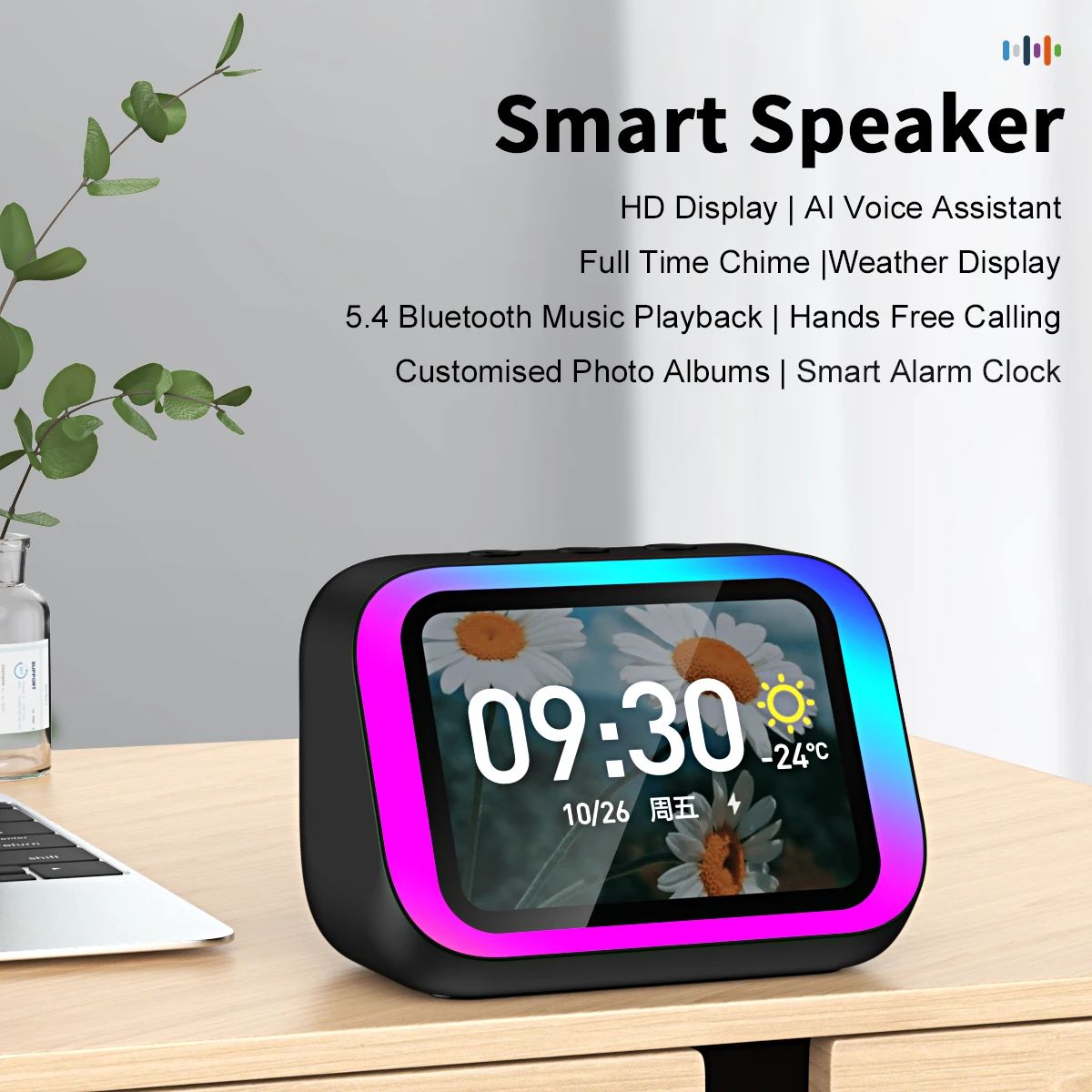 IA inteligente bluetooth 5.4 alto - falante assistente de voz hd touch tela. - Shopp Brasil