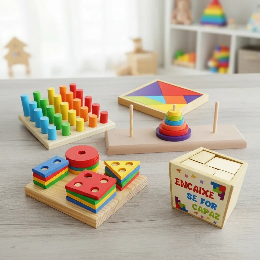 Kit 5 Brinquedos Educativo Infantil em Madeira e EVA Pedagógico Lúdico - Shopp Brasil
