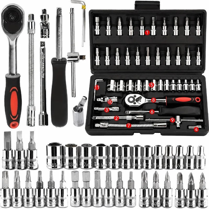 Kit de Ferramentas com 46 Peças, Conjunto de Chaves de Soquete de 1/4 - Shopp Brasil
