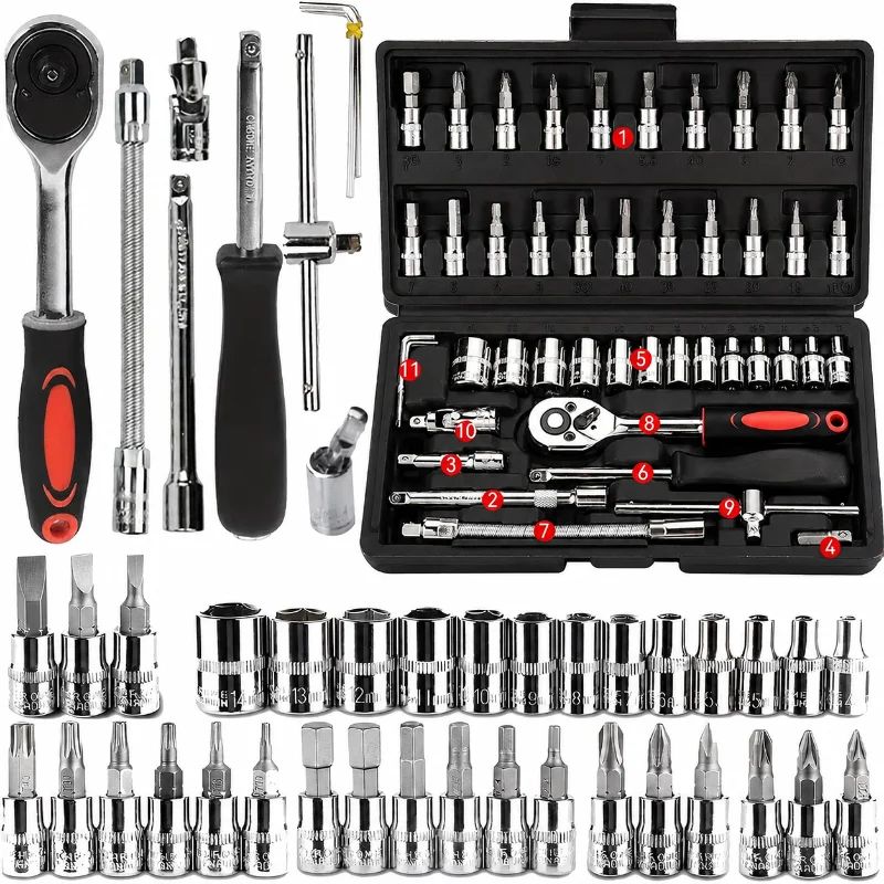 Kit de Ferramentas com 46 Peças, Conjunto de Chaves de Soquete de 1/4 - Shopp Brasil