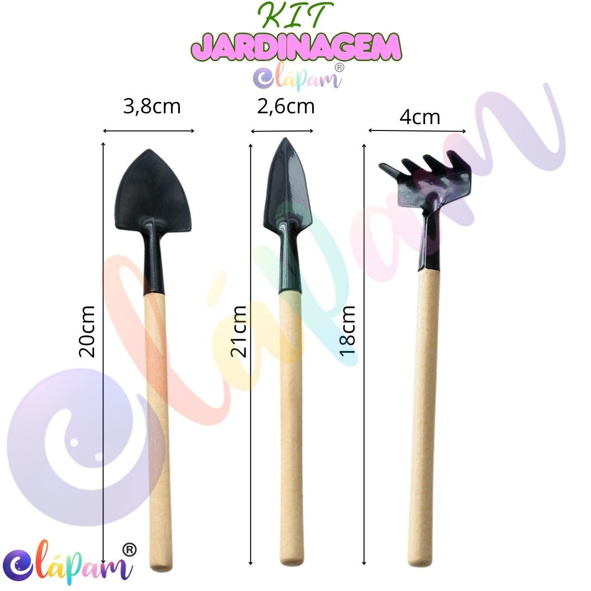 Kit Ferramentas Jardinagem Bonsai 3 Peças Mini Pá Ancinho Transplantador. - Shopp Brasil