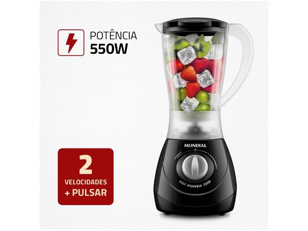Liquidificador Mondial Easy Power L - 550 - W Preto 2 Velocidades 550W - 220V - Shopp Brasil