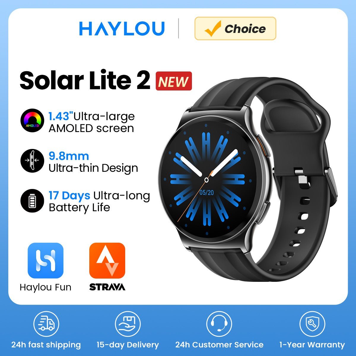Relogio inteligente HAYLOU Solar Lite 2 AMOLED 24h Monitoramento de Saúde - Shopp Brasil