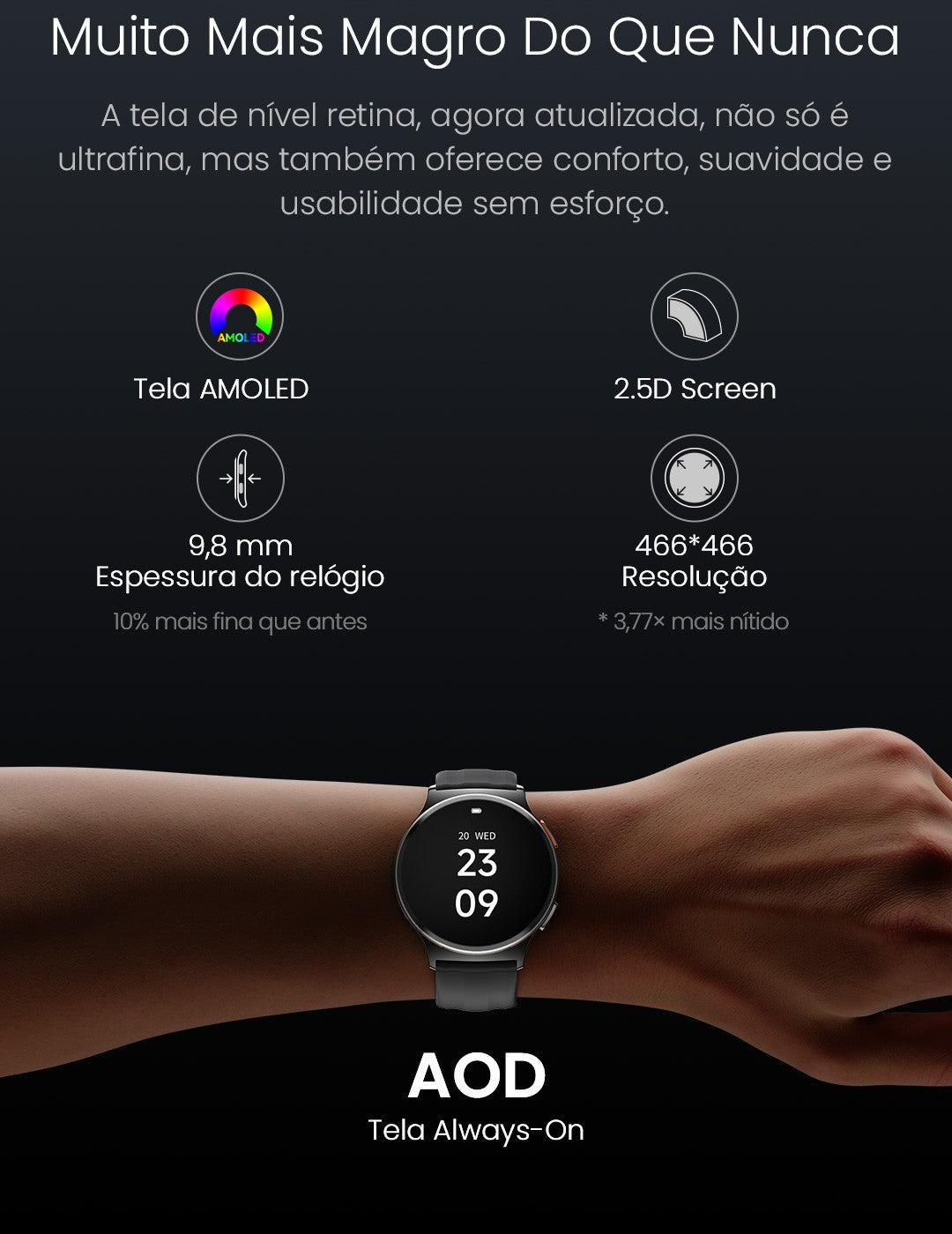Relogio inteligente HAYLOU Solar Lite 2 AMOLED 24h Monitoramento de Saúde - Shopp Brasil