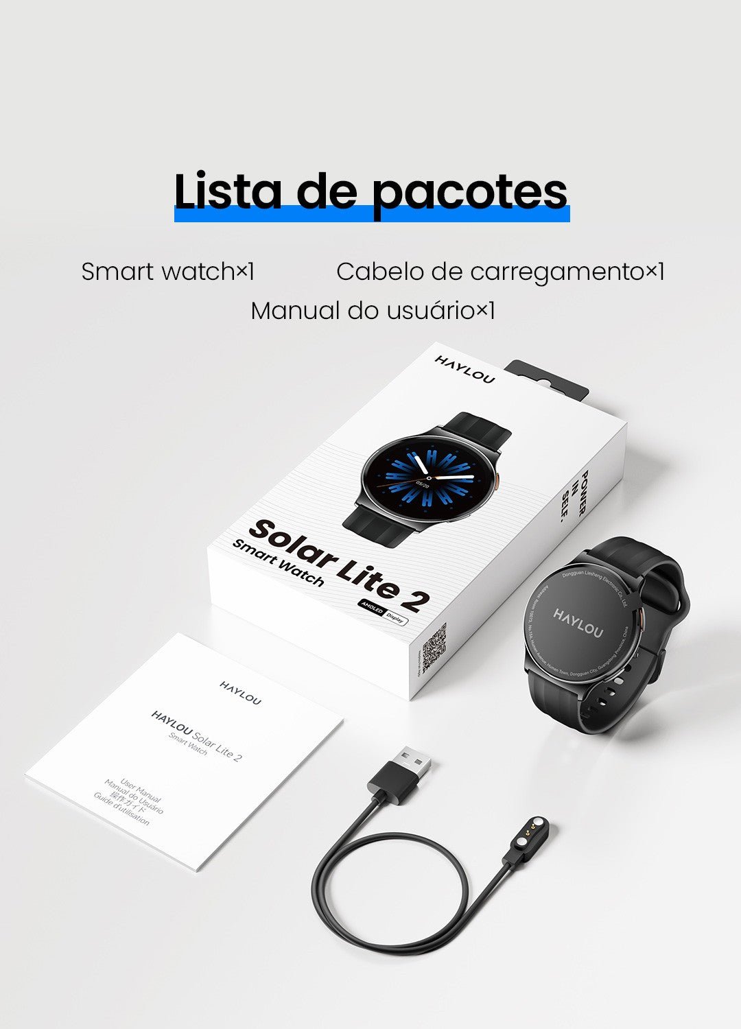 Relogio inteligente HAYLOU Solar Lite 2 AMOLED 24h Monitoramento de Saúde - Shopp Brasil