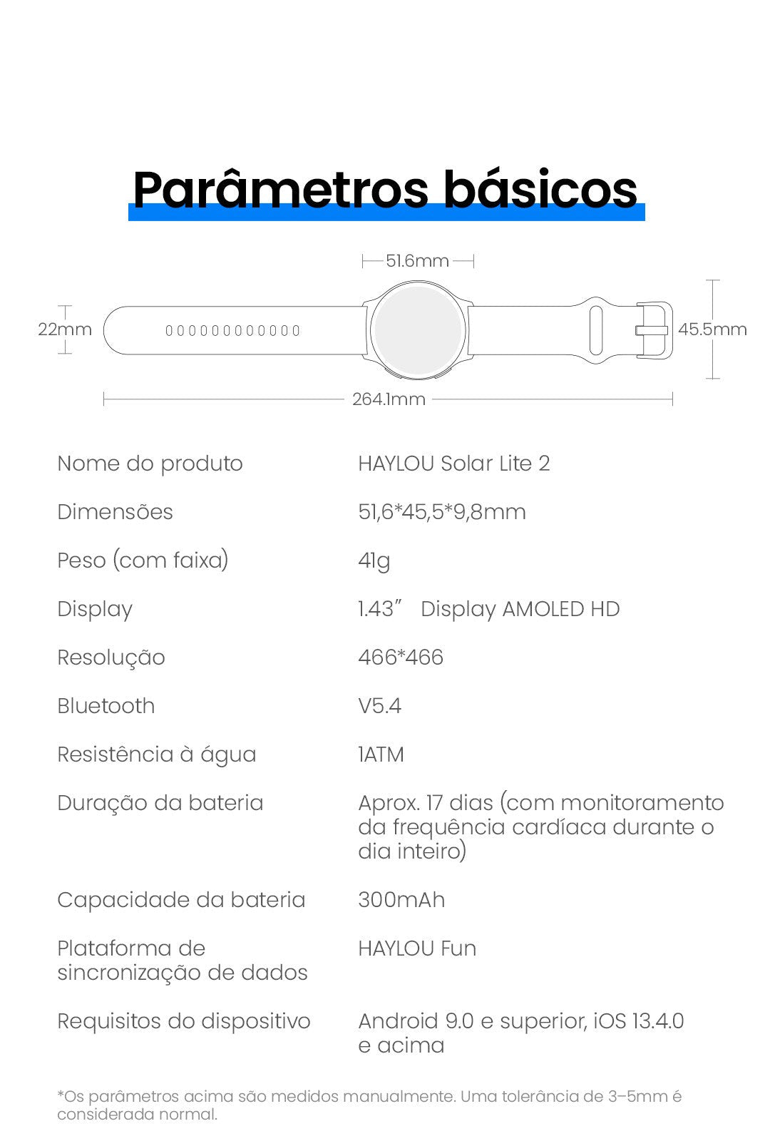 Relogio inteligente HAYLOU Solar Lite 2 AMOLED 24h Monitoramento de Saúde - Shopp Brasil