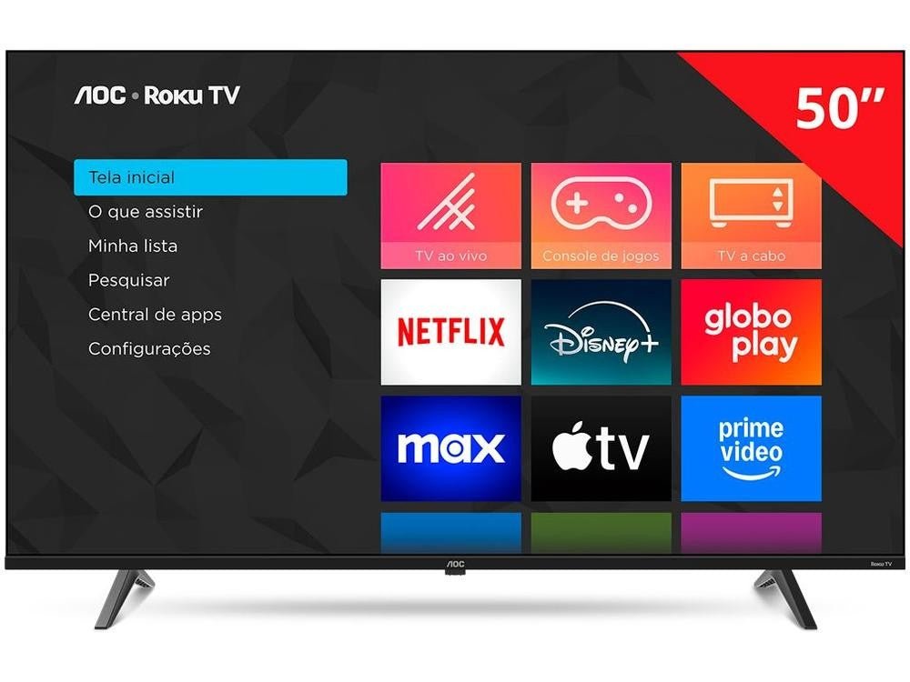 Smart TV 50" AOC 4K DLED 50U7045/78G Roku TV Quad Core 3 HDMI - Shopp Brasil