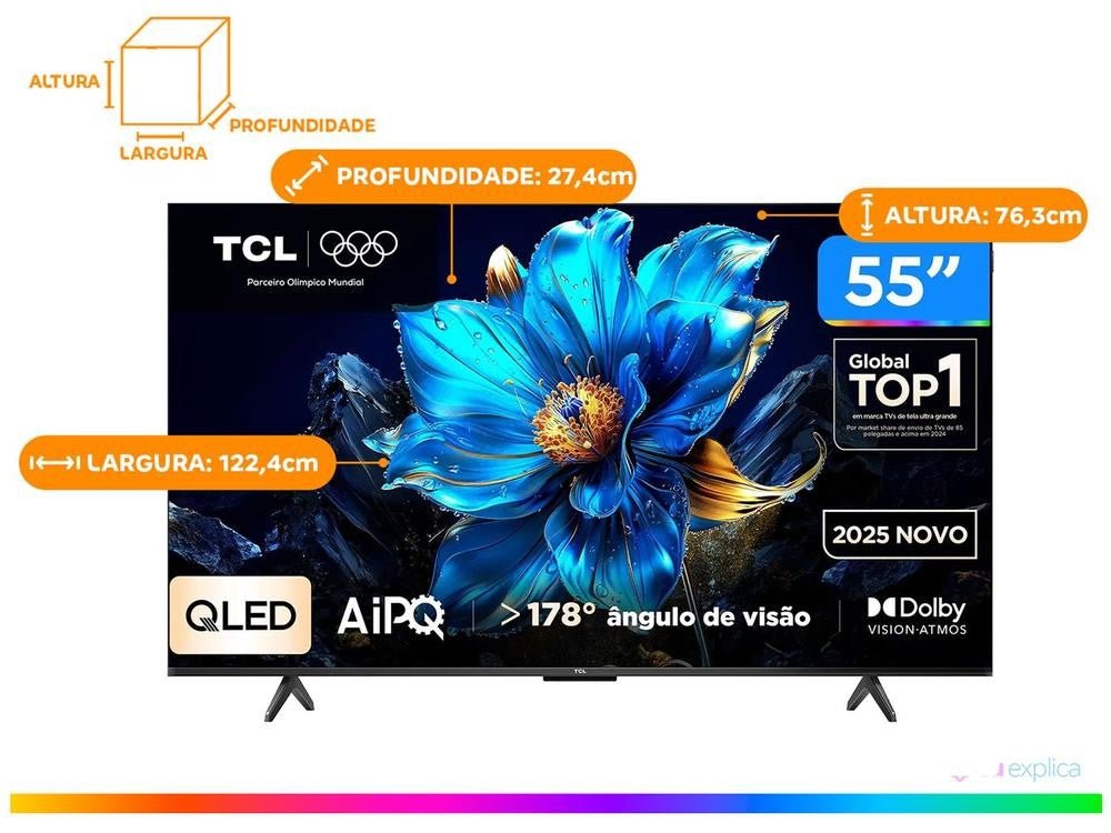 Smart TV 55" TCL 4K UHD QLED 55P7K Google TV AiPQ Google Assistente 3 HDMI. - Shopp Brasil