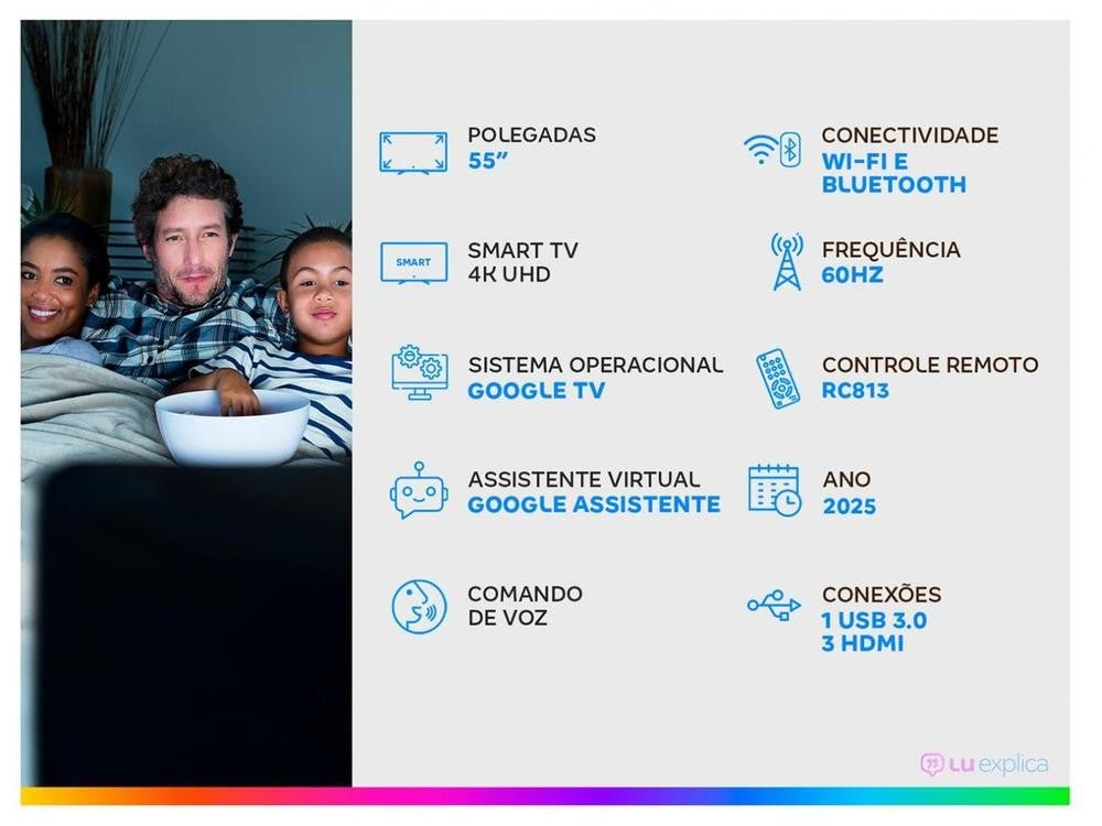 Smart TV 55" TCL 4K UHD QLED 55P7K Google TV AiPQ Google Assistente 3 HDMI. - Shopp Brasil