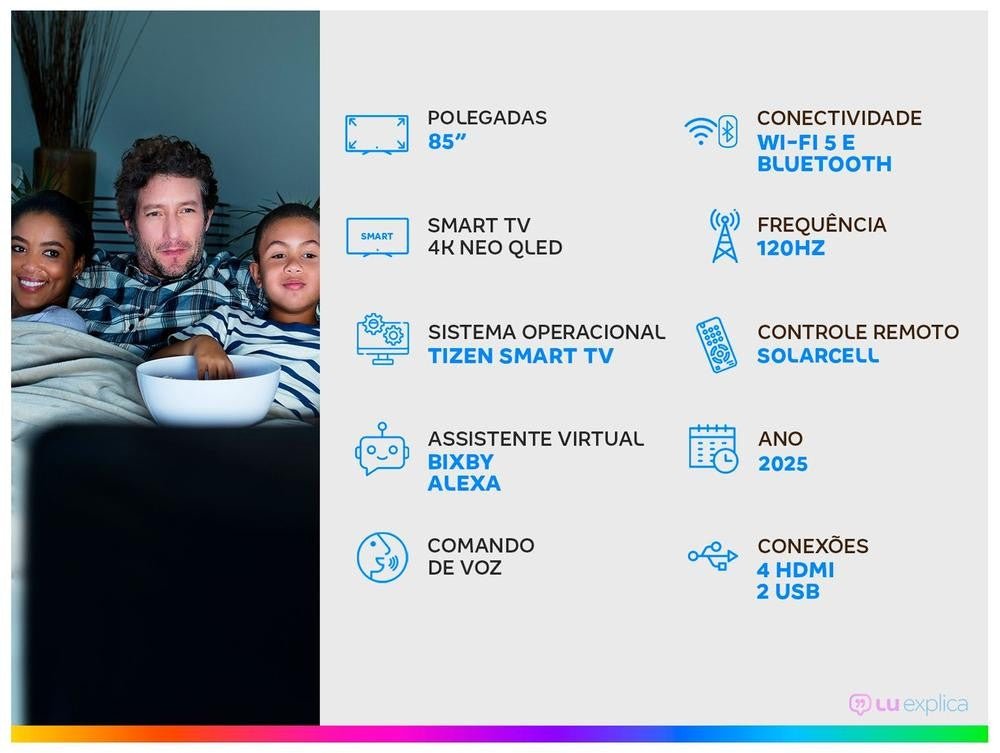 Smart TV 85" Samsung 4K Neo QLED QN85F QN85QN85FAGXZD 120Hz Tizen NQ4 AI Gen2. - Shopp Brasil