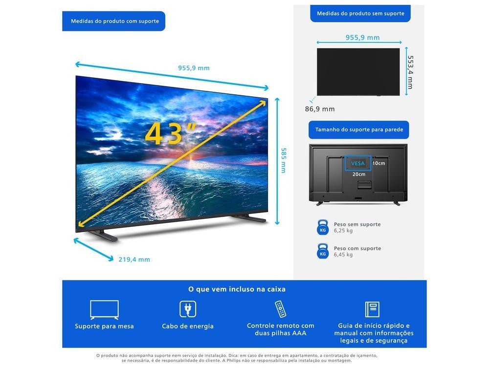 Smart TV Philips 43" Full HD DLED 6910 43PFG6910/78 Titan. - Shopp Brasil