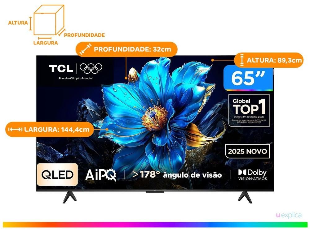 Smart TV TCL 65" 4K UHD QLED 65P7K Google TV AiPQ Google Assistente 3 HDMI 1 USB. - Shopp Brasil