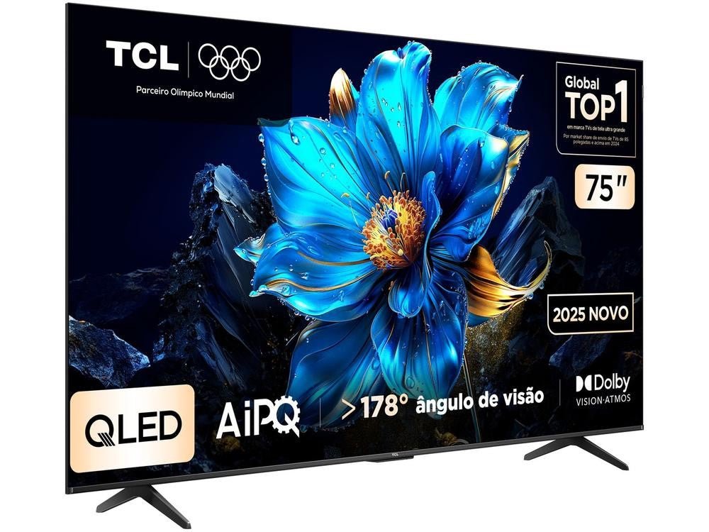 Smart TV TCL 75" 4K UHD QLED 75P7K Google TV AiPQ Google Assistente 3 HDMI 1 USB. - Shopp Brasil